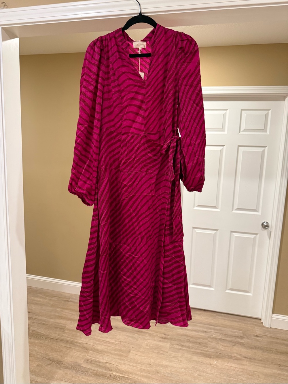 Fuchsia Zebra-Stripe Wrap Midi Dress - Women Small Flaw